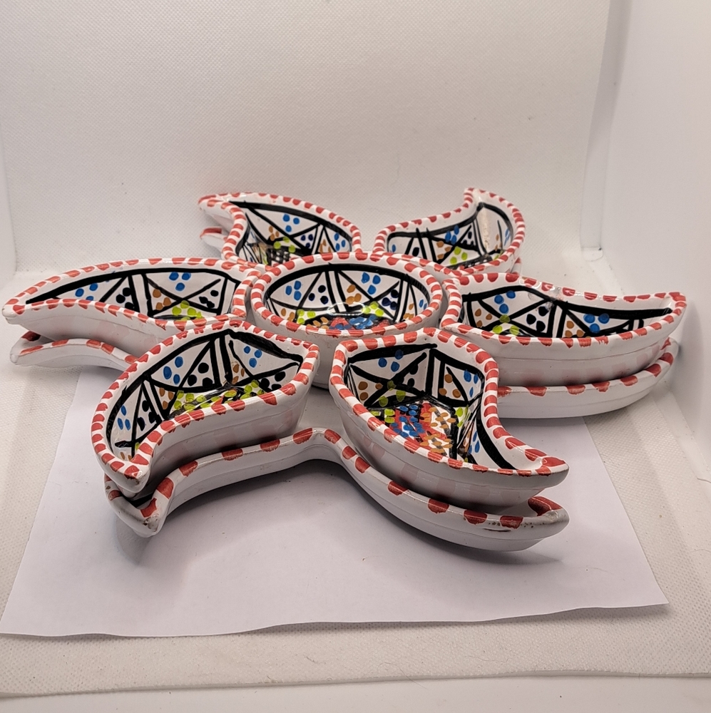 Large Blue 8 Piece Starfish Dipping and Serving Set, Handmade, Hand-painted.